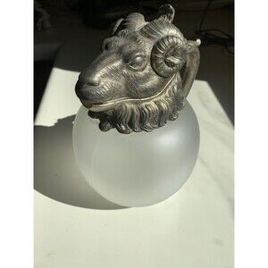 Vintage Silver Plate Rams Head Frosted Glass Pitcher Wine Decanter Claret Jug